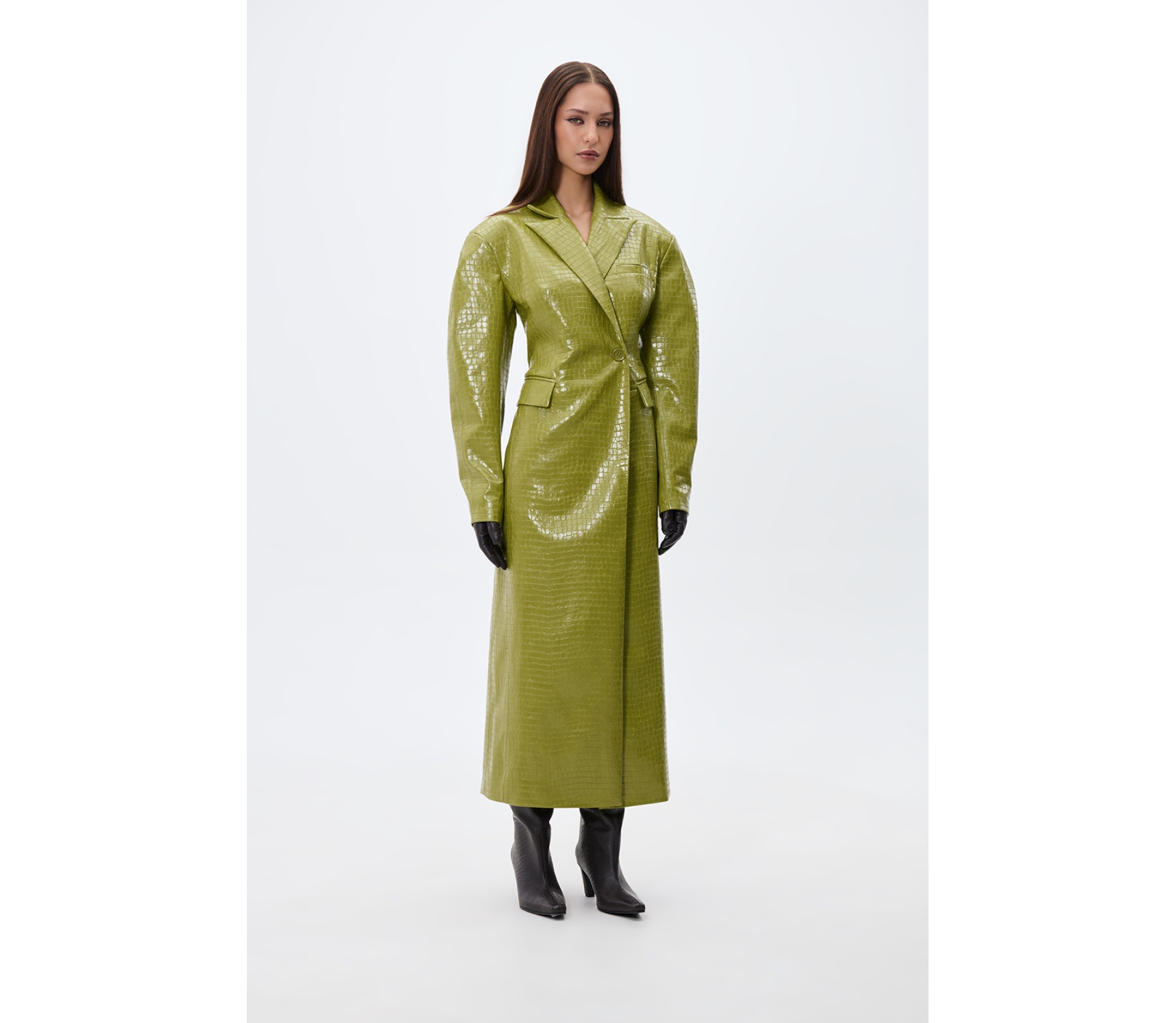 ПАЛЬТО ПРИТАЛЕНЕ З ЕФЕКТОМ КРОКОДИЛА